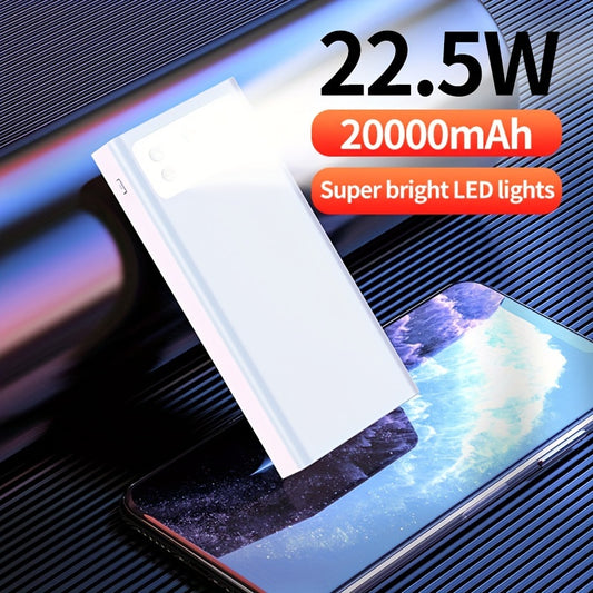 1pc PowerPlus 20000mAh Portable Power Bank with 22.5W PD Fast Charging, LED Light, Power Indicator, USB Type-C, Dual Power Mode, Rechargeable Lithium Polymer Battery, Universal Charger.