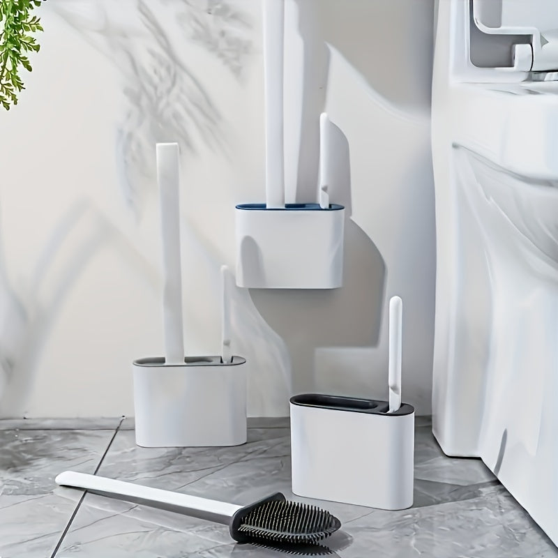 1 set with 2 toilet brushes and 1 wall-mounted toilet brush with a silicone head, long handle, and multi-functional use.