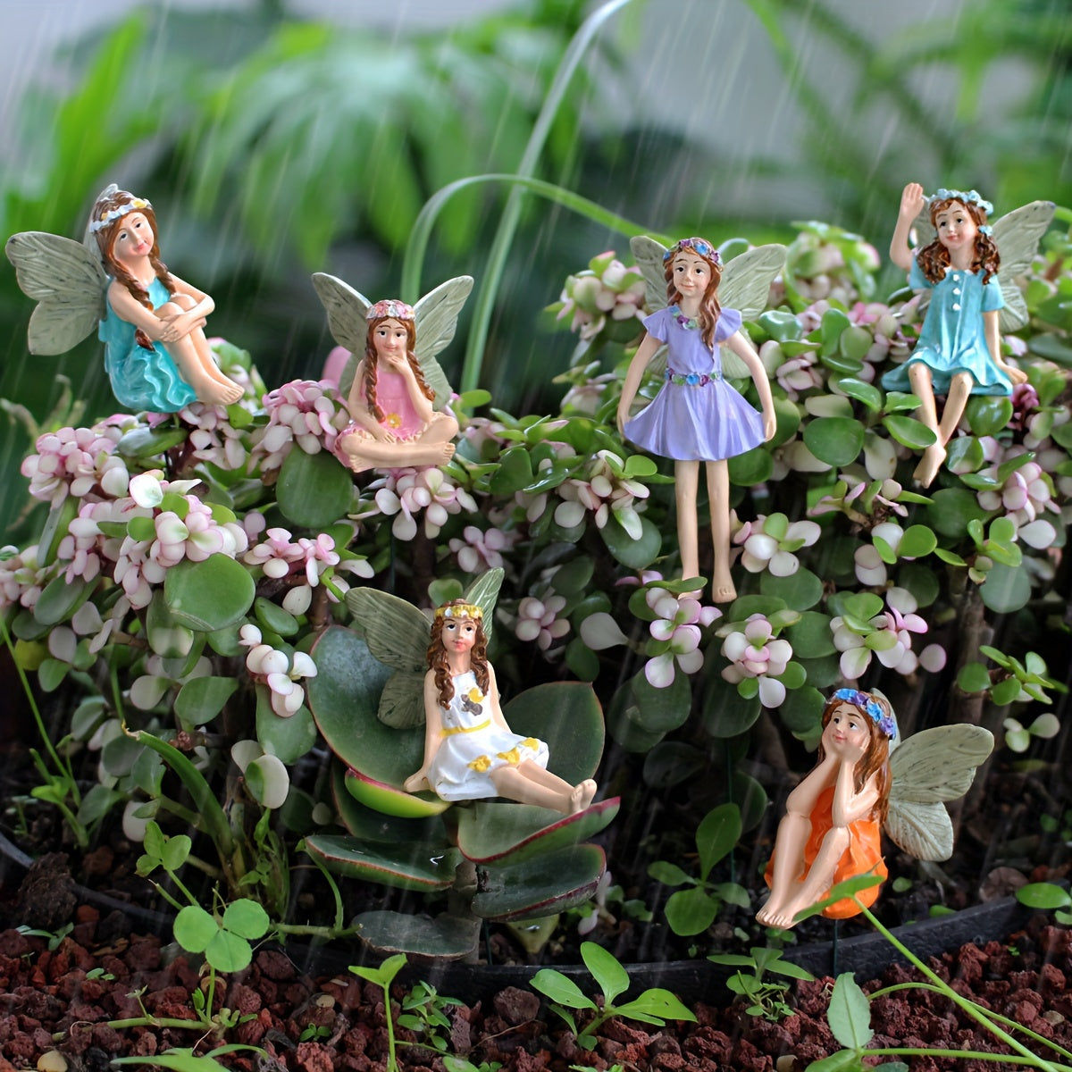 6 resin fairy statues for outdoor gardens, no power required.