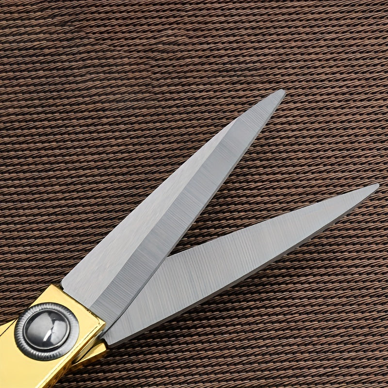 Ultra sharp stainless steel tailor scissors with golden-tone alloy handle - ideal for crafting, office, and home use, offering durable and precise cutting for sewing.