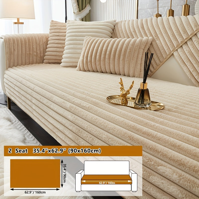 Machine washable sofa slipcover made of non-slip rabbit fur for home decor in bedroom, office, and living room.