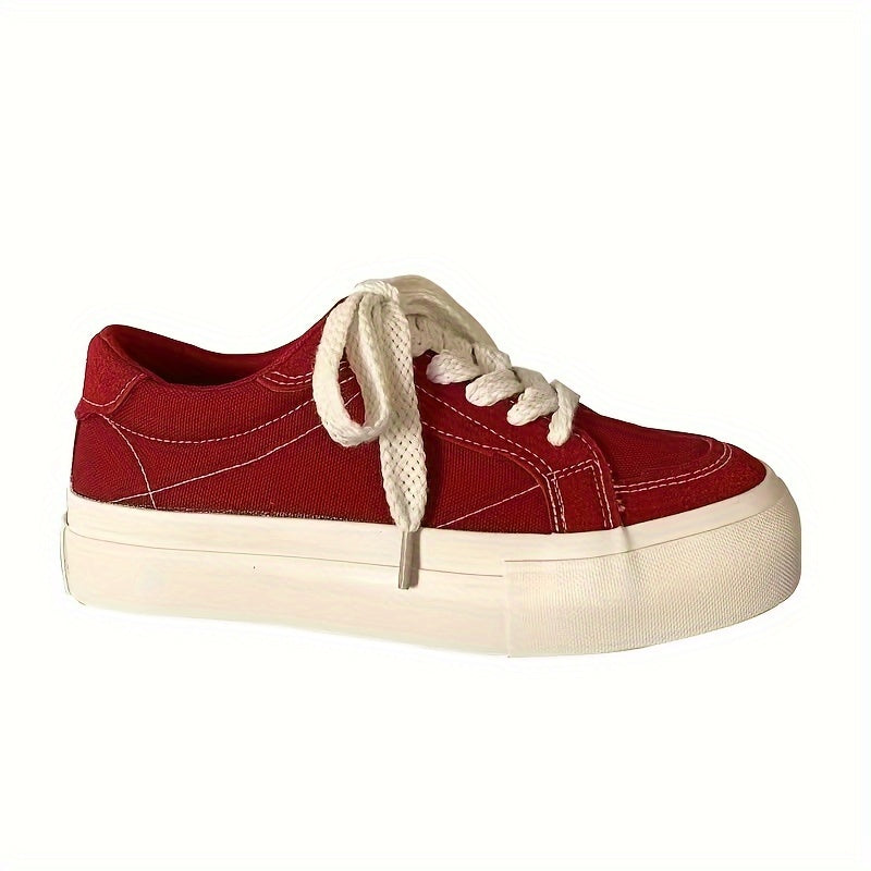 Casual platform canvas sneakers with thick retro soles, solid color design, hand washable fabric inner, and TPR outsole.