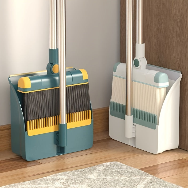 A versatile broom set consisting of three pieces: a broom, dustpan, and hanging water board. The broom features a 360-degree bendable brush head with windproof design and dense bristles, making it ideal for cleaning furniture. Perfect for use in home