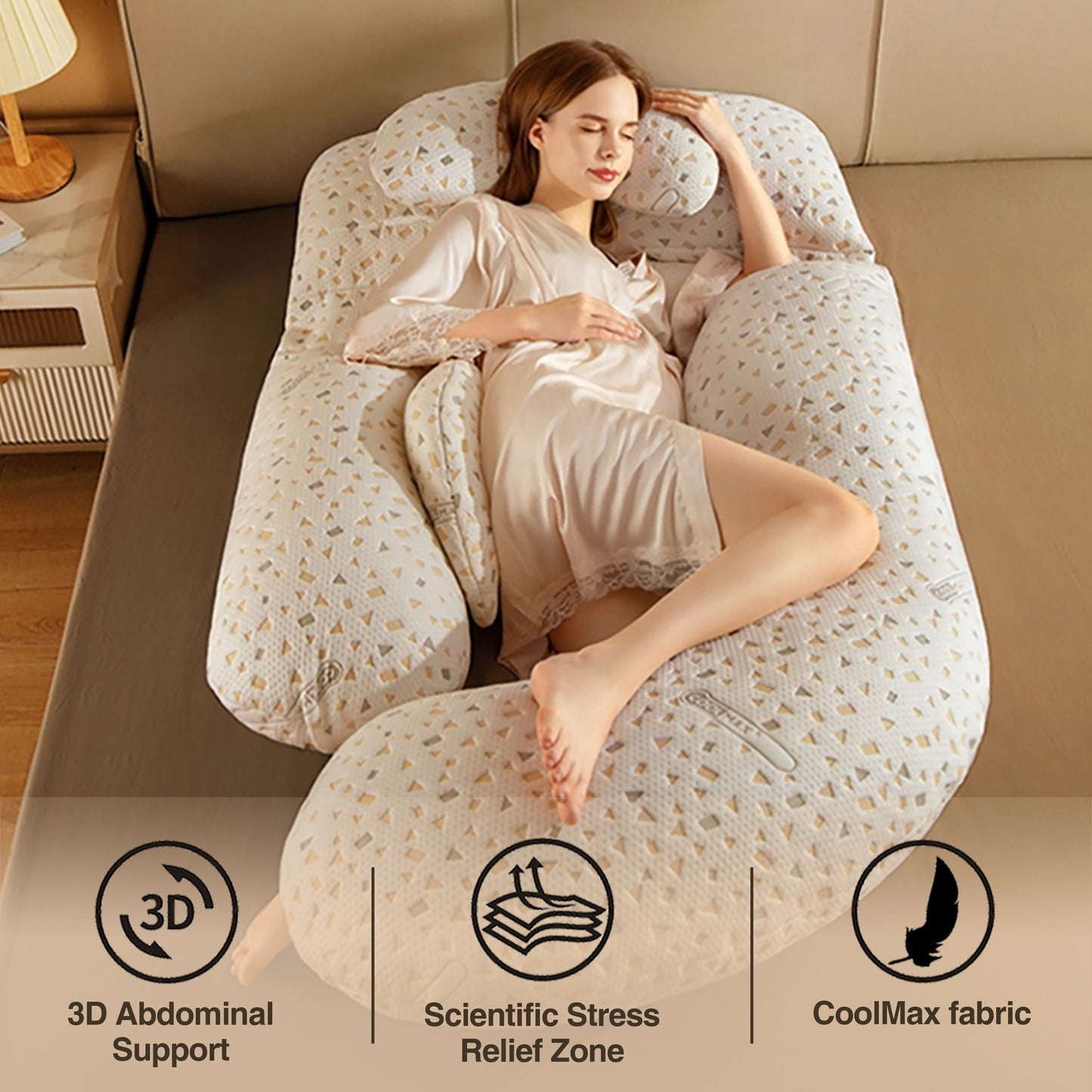 Maternity Pillow for Side Sleeping with G-Shaped Design - Offers Waist Support and Belly Relief, Ideal for Pregnancy Comfort.