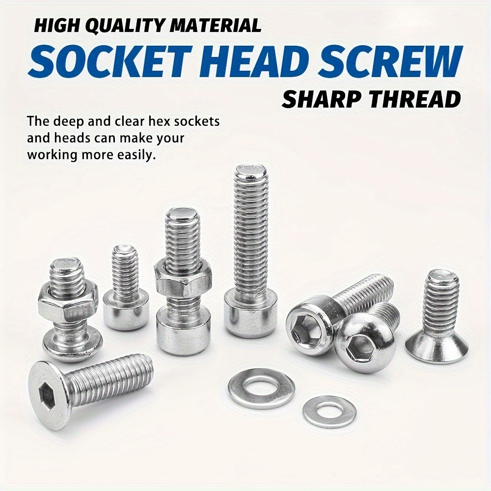 880pcs of stainless steel nuts and bolts, including hex head bolts, nuts, flat washers, and more, in a durable case – resistant to corrosion and neatly organized.