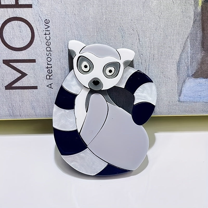 Adorable Lemur Brooch - Cartoon Animal Pin made of Acrylic, perfect for adding a touch of whimsy to your clothing or bags