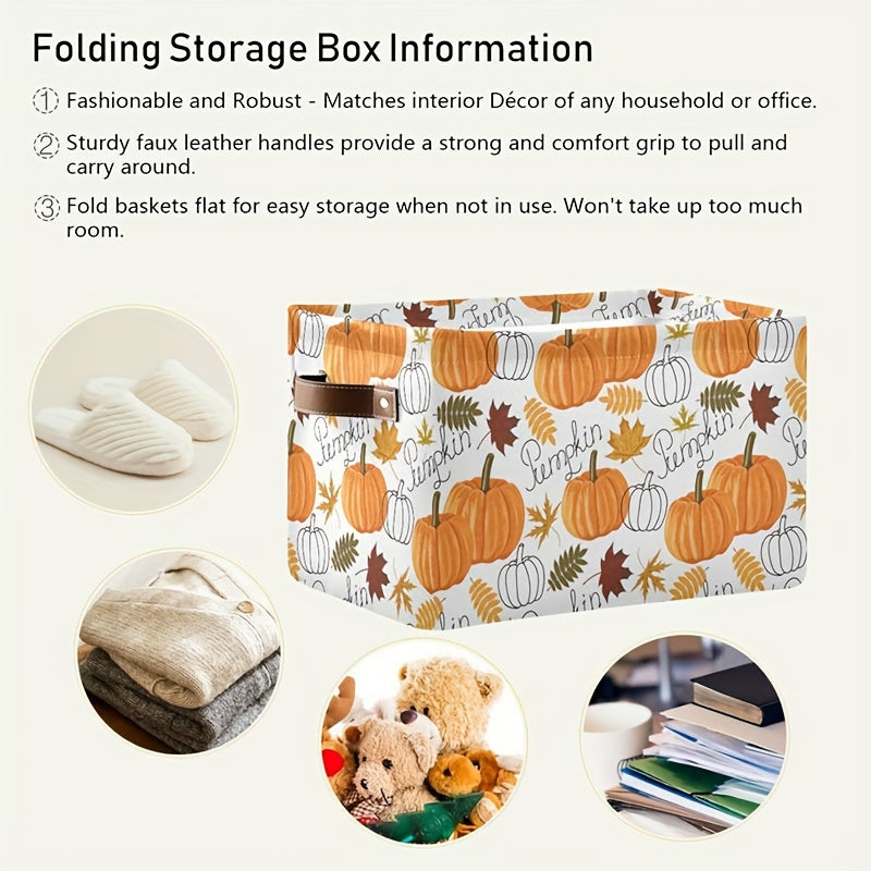 Autumn-themed Thanksgiving Pumpkin Leaf Foldable Storage Basket - Fabric Organizer for Clothes & More, Ideal for items under 68.58cm in height.