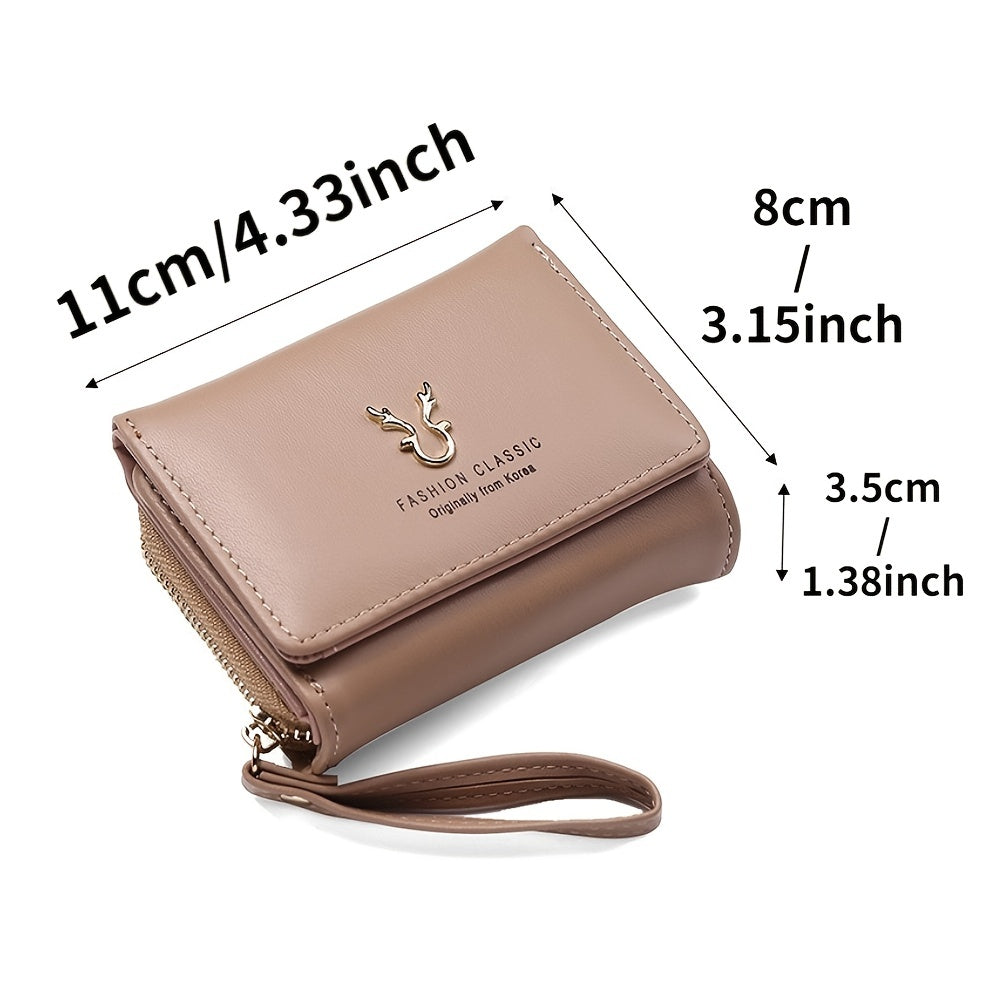 Stylish trifold wallet with credit card holder, clutch purse, and wristlet for women.