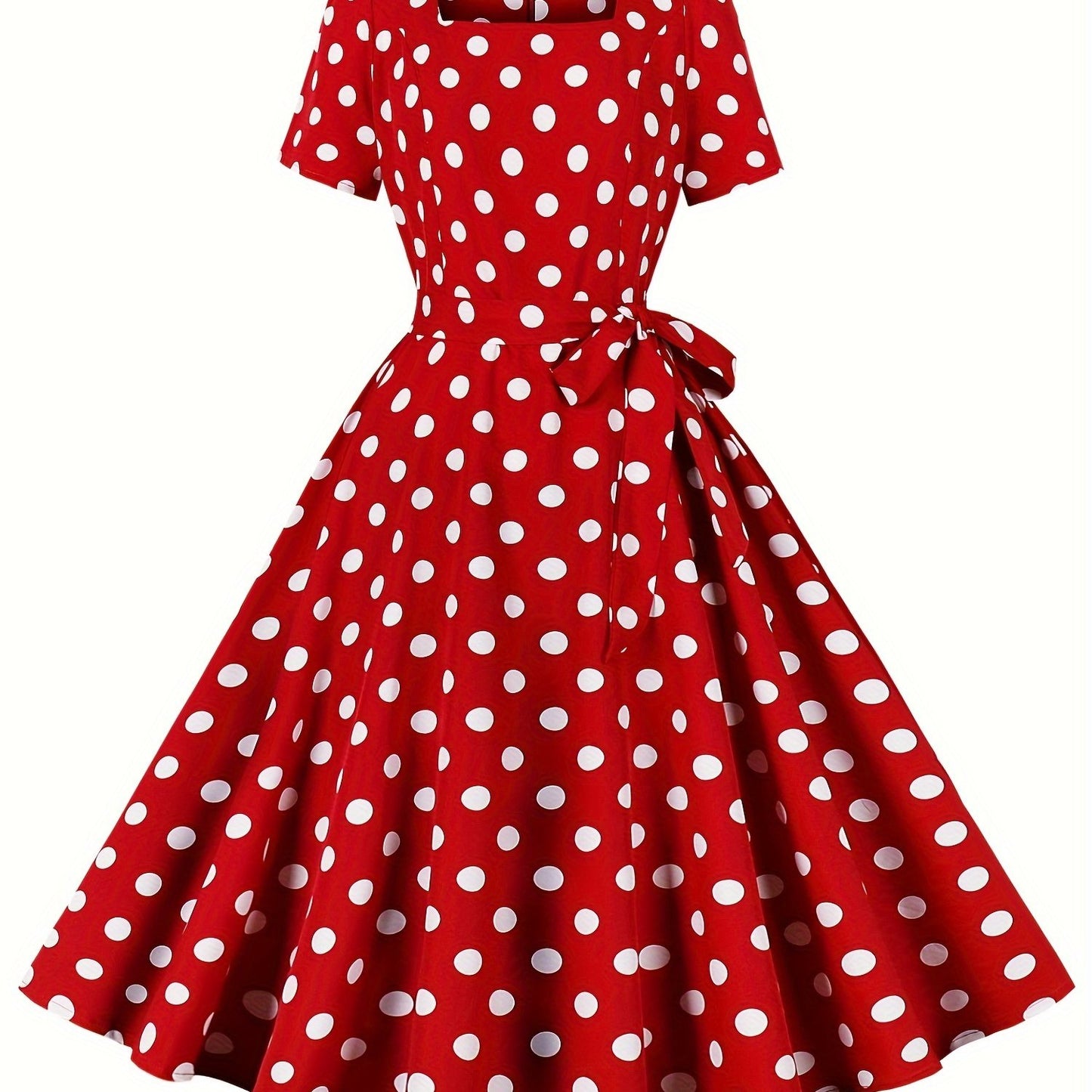 Polka Dot A Line Vintage Dress, Short Sleeve Party Dress for Women