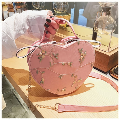 1 Floral Heart Crossbody Bag for Women with Zipper Closure, Pink or Green Embroidered Design, Ideal for Casual Outings & Special Occasions