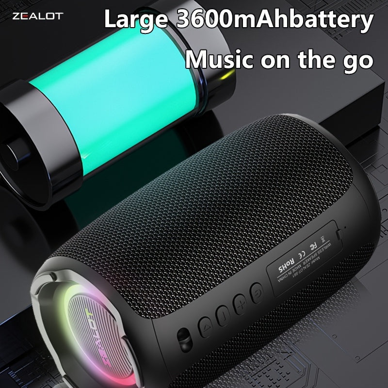 ZEALOT S61 20W Wireless Speakers support wired microphone and dual pairing. Features include 3600mAh battery for 20 hours of playtime, loud stereo, and booming bass. Compatible with mobile