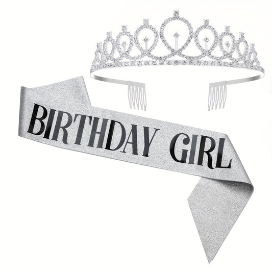 Birthday Party Crown Headband Set - Includes Birthday Queen/Girl Shoulder Strap and European/American Hairband Etiquette Strap