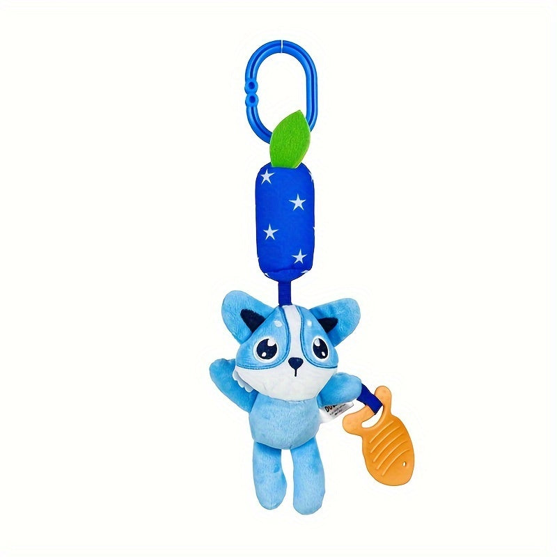 Cute Animal Wind Chime Teething Toy featuring Cartoon Fox, Blue Cat, Monkey, Elephant & Owl - Great for Babies' Crib or Car Seat - Perfect for Christmas, Thanksgiving, Halloween, and Easter gifting.