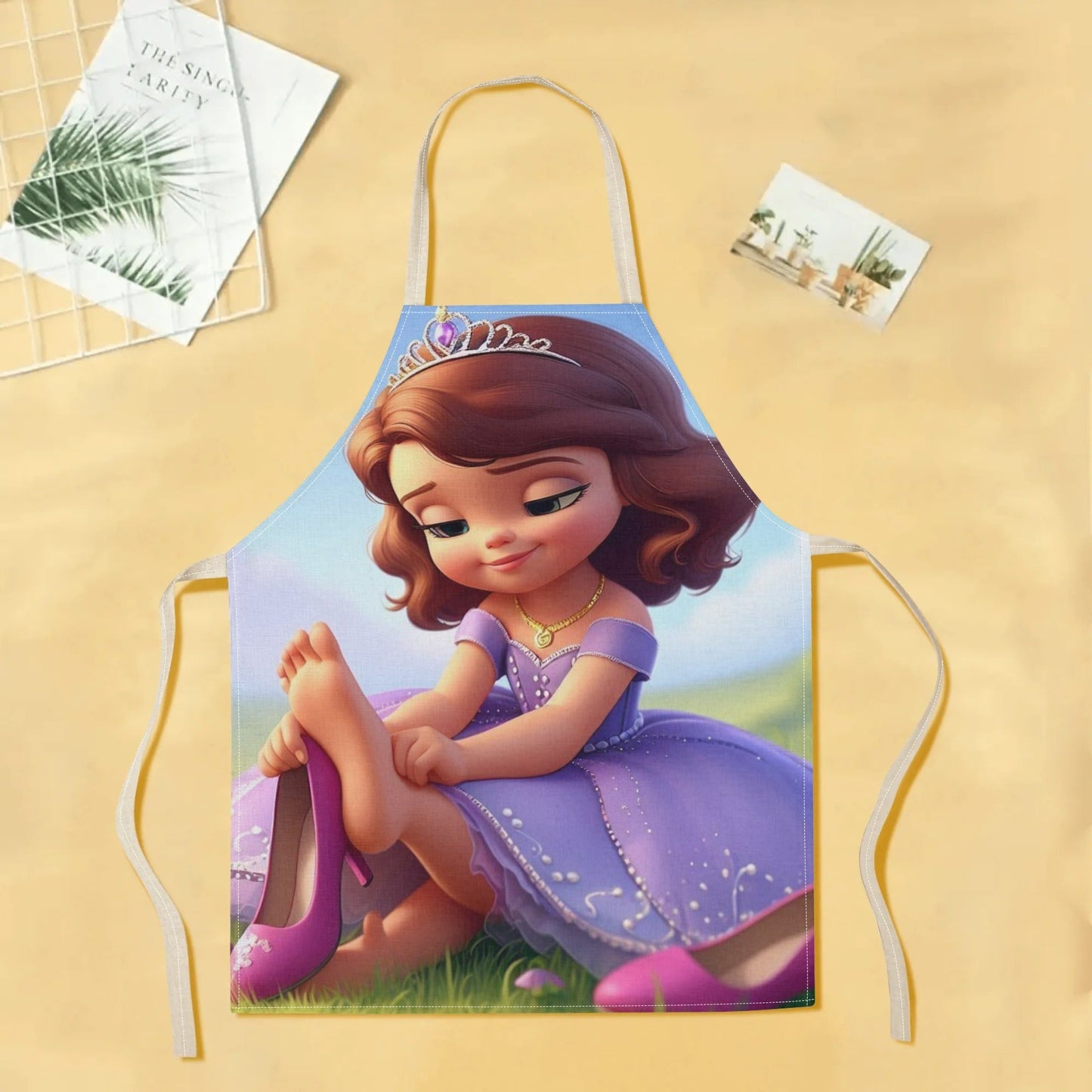 Durable Polyester Disney Elsa Waterproof Apron featuring a Vibrant Cartoon Princess Design - Perfect for Home, Restaurants, Cafes & More - Stylish and Simple Flower Pattern Included