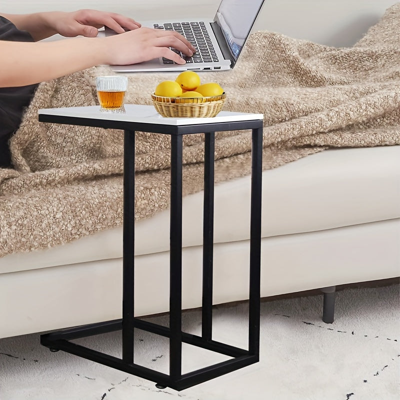 Modern C-Shaped End Table for Couch, Sofa, and Bed - Large Desk Surface for Living Room or Bedroom - Constructed with Zinc-Plated Steel Pipe and E1 Paint-Free Environmental Protection Board