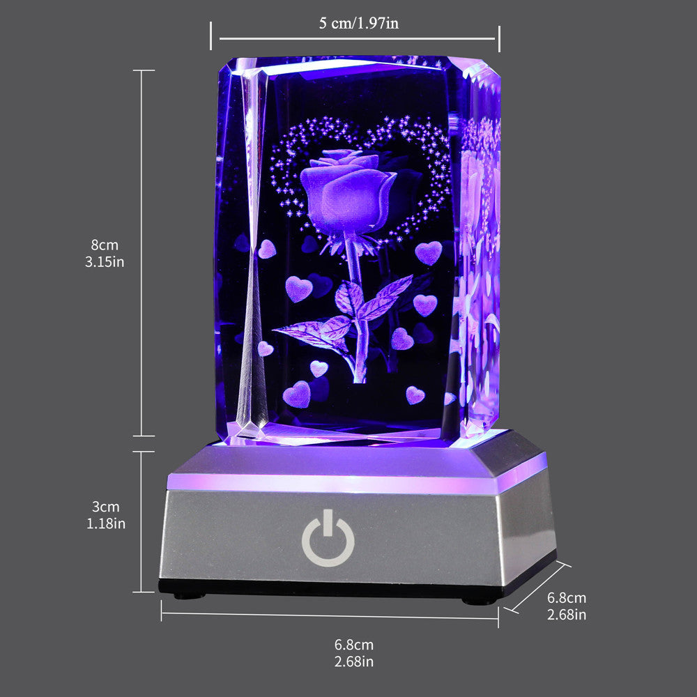 3D Butterfly Rose Crystal Night Light with LED Base - Ideal Gift for Any Occasion - 8.0*5.0*5.0cm. Great for Bedroom Decor and Perfect for Home, Girlfriend, Wife, Mom.