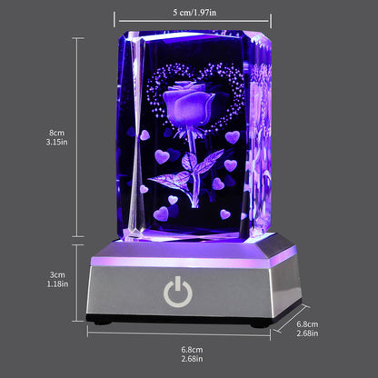 3D Butterfly Rose Crystal Night Light with LED Base - Ideal Gift for Any Occasion - 8.0*5.0*5.0cm. Great for Bedroom Decor and Perfect for Home, Girlfriend, Wife, Mom.