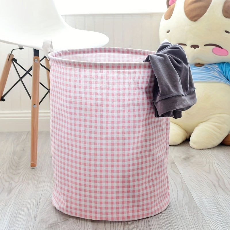 1 piece of plaid printed pink hamper, a foldable fabric storage basket for dirty clothes, suitable for use in the bathroom, bedroom, living room, or dorm. Perfect for organizing and storing household items such as clothes and toys. Can also be used as a