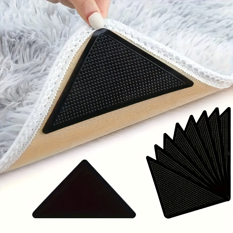 Keep your area rugs secure with these 8 pieces of black carpet grippers. These non-slip, reusable, and washable rug tape are designed for hardwood floors and tiles. The double-sided adhesive pads will ensure that your rugs stay in place.