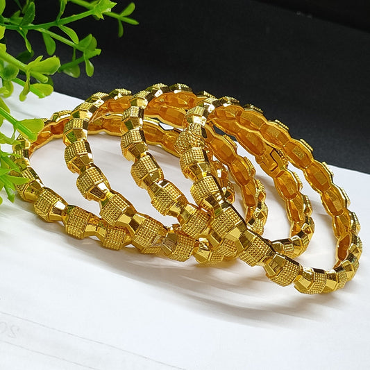 Set of 4 Women's Golden Color Bangle Bracelets - Perfect Wedding or Holiday Gift