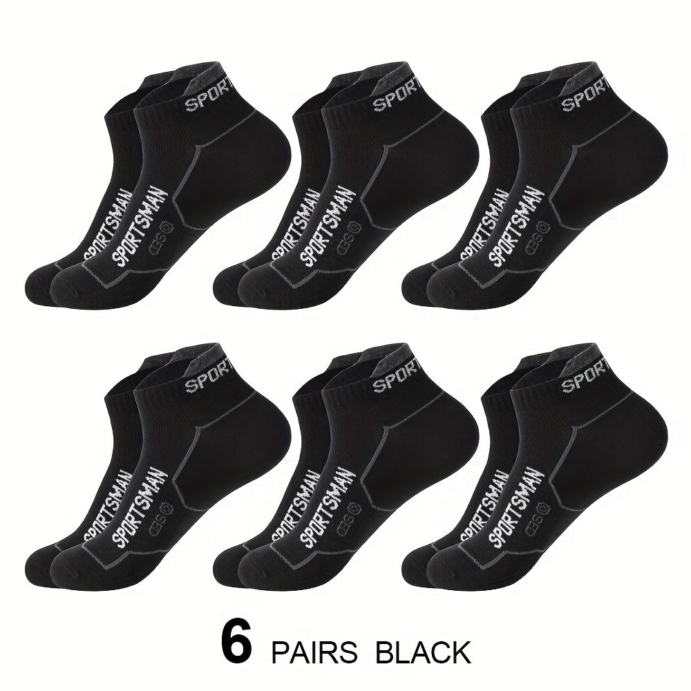 6 pairs of breathable men's short socks for all seasons, sweat-absorbing and sweat-resistant.