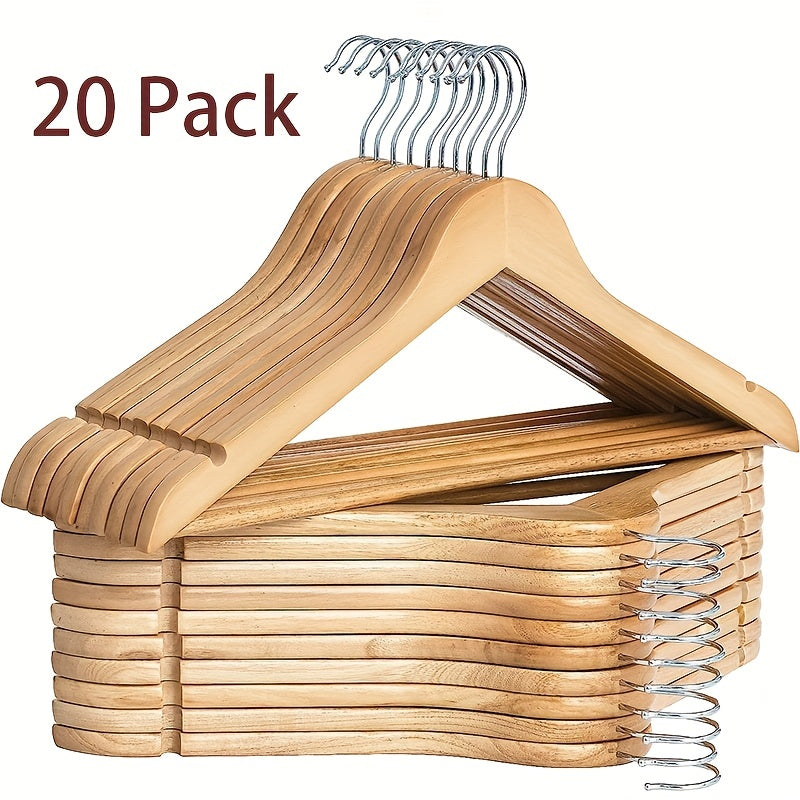 Wooden Clothes Hangers With Grooves - Set of 10/20, Suit Hangers with Rotatable Hooks, Heavy Duty Coathangers for Clothes, Jackets, Shirts, Tanks, and Dresses - Ideal Wardrobe and Closet Organizer for Dorms and Bedrooms