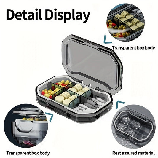 Mini Portable Pill Organizer with Transparent Rectangular Design, Sealed and Moisture-proof, Featuring Multiple Grids for Storing Pills and Tablets