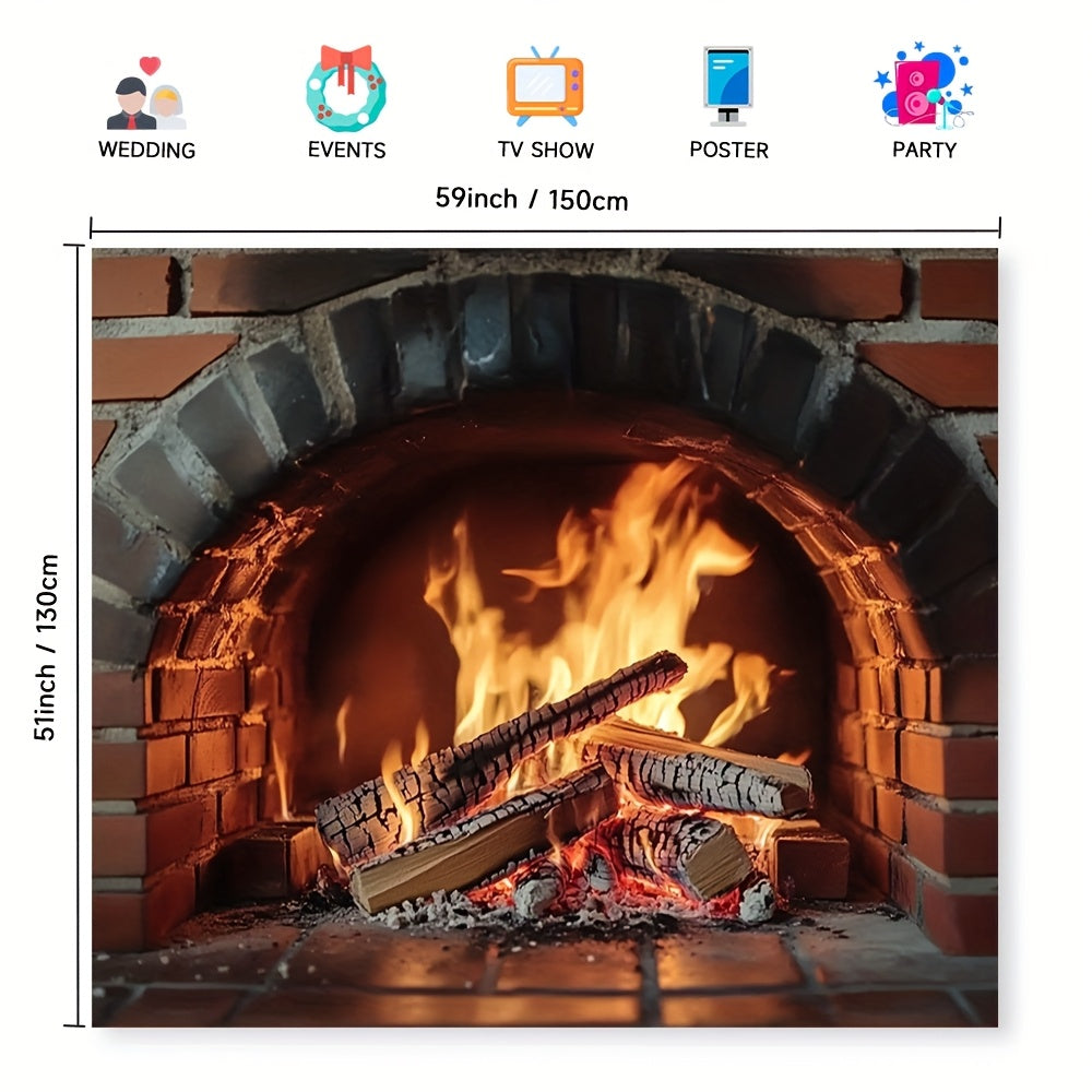 1 piece of versatile polyester fireplace backdrop that does not require electricity. Perfect for all seasons, holiday decor, photoshoots, and events.