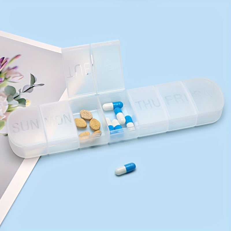 Large weekly pill organizer with 7 compartments for vitamins and fish oil, in a travel-friendly case.