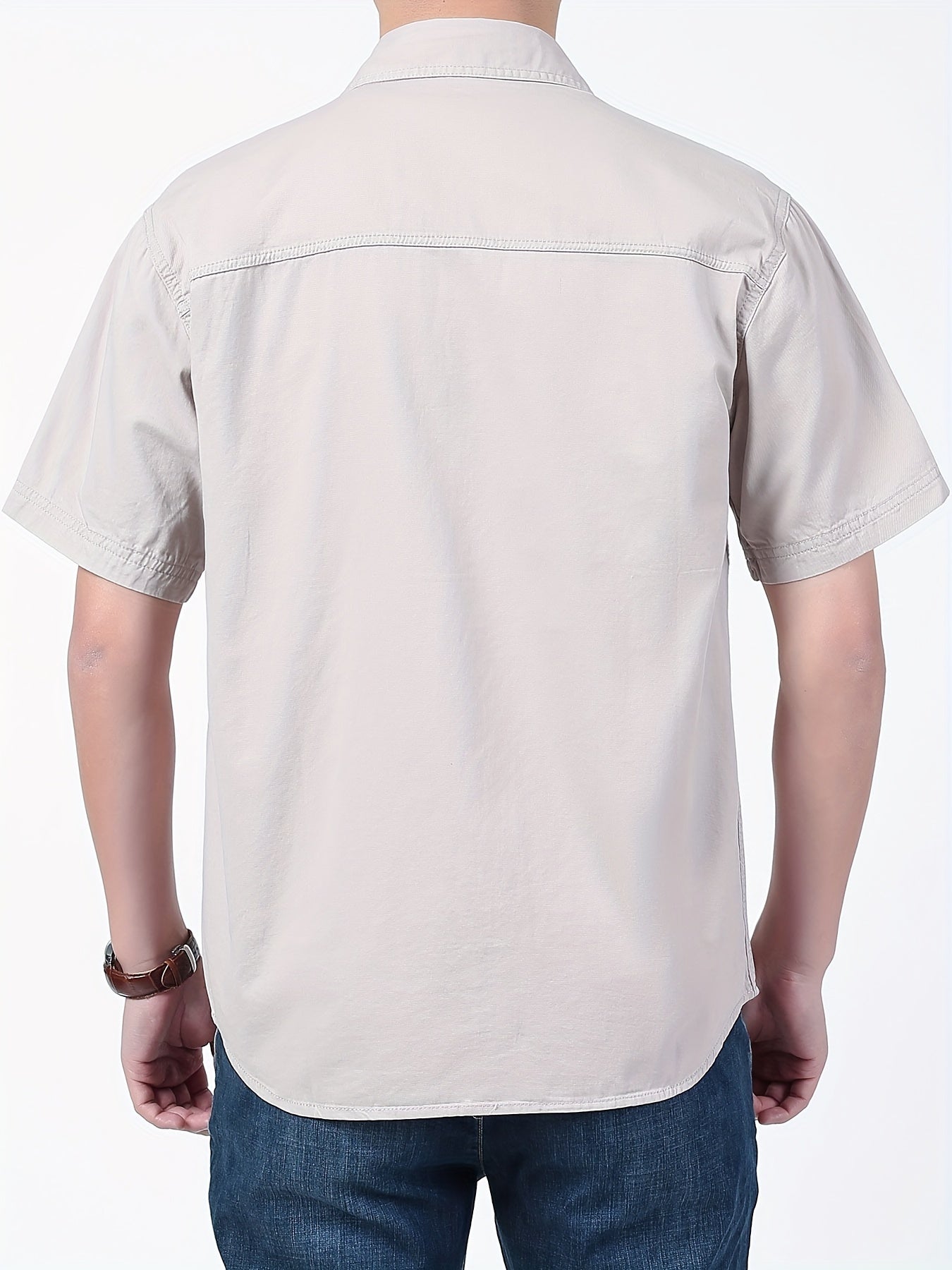 Men's Summer Cotton Cargo Shirt: Casual, Lightweight with Dual Pockets and Button-Up Collar.