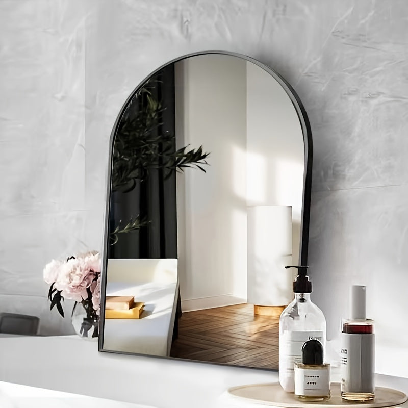 Arch-shaped wall-mounted makeup mirror with aluminum frame