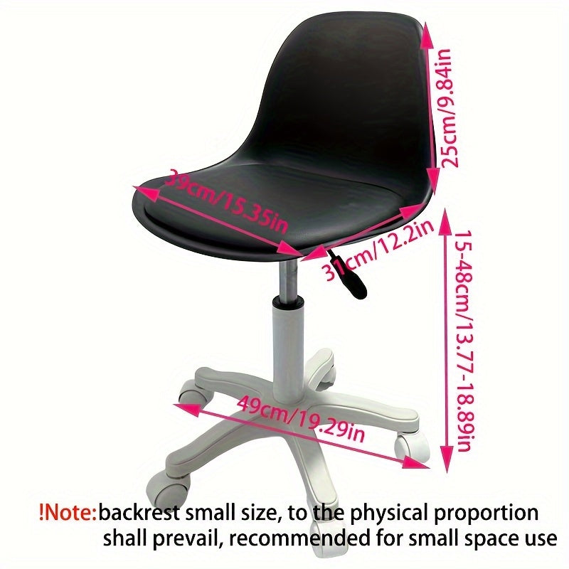 Modern task chair with adjustable height, swivel function, spindle back, sponge cushion, hardwood frame, metal base, and nylon casters. Rotating design with easy clean and no electricity