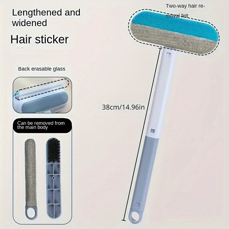 Durable nylon long-handle brush made for pet hair removal, ideal for grooming dogs.