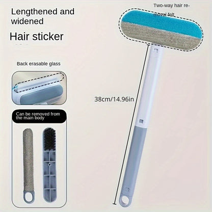 Durable nylon long-handle brush made for pet hair removal, ideal for grooming dogs.