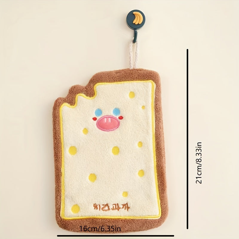 Soft, absorbent cartoon cheese hand towel suitable for kitchen and bathroom use.