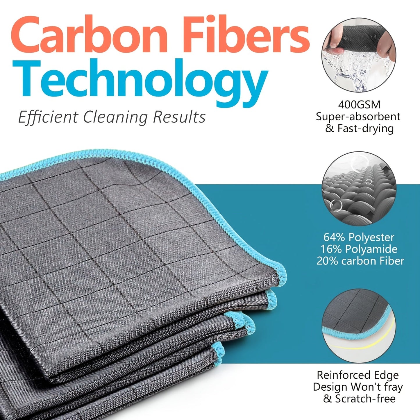 Introducing a durable and streak-free carbon microfiber cloth, perfect for cleaning glass and polishing windows. This versatile cloth is also great for mirrors, kitchens, dishes, and auto detailing. Available in packs of 1 or 2, each cloth measures