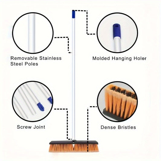 18-дюймовая широкоугольная щетка для пола с регулируемой длинной ручкой - идеально подходит для патио, гостиной, пола и туалета - включает в себя прочную нержавеющую стальную штангу, винтовое соединение и отверстие для подвешивания