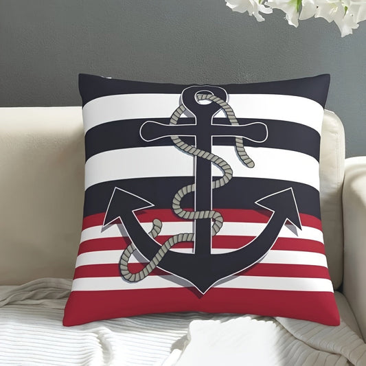 Nautical Anchor Decorative Pillow Cover - Soft Velvet Material in Peach Color, Zip Closure, Easy to Clean - Ideal for Adding a Coastal Touch to Your Sofa, Car, or Bedroom