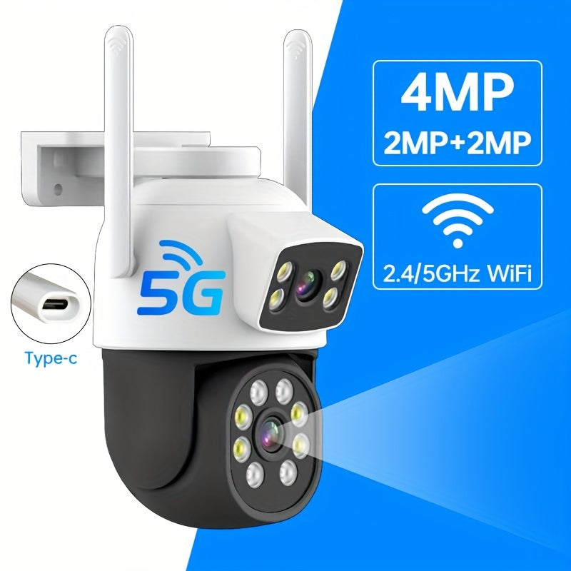 Dual Lens Outdoor Security Camera by Zhxinsd - Features Wireless WiFi, 350° PTZ, HD Color Night Vision, Two-Way Audio, Human Detection, and Smart Alerts for Home Surveillance