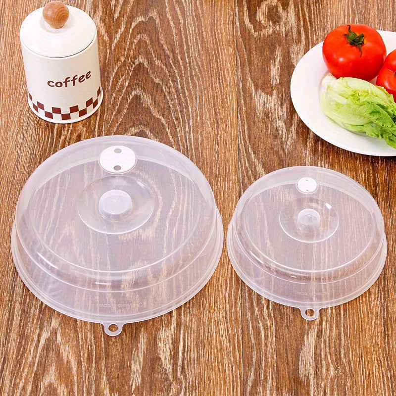 Two pieces of microwave oven fresh-keeping covers that also double as anti-splash bowl covers made of transparent plastic, ideal for maintaining freshness in the kitchen and household.