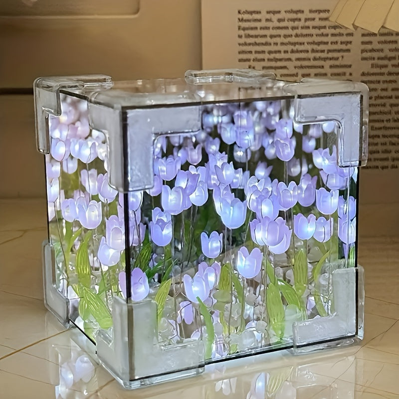 One DIY Tulip Nightlight with 20 LEDs and flowers. Perfect gift for girlfriends, family, classmates, and friends. Can be given as a Mother's Day or birthday gift.