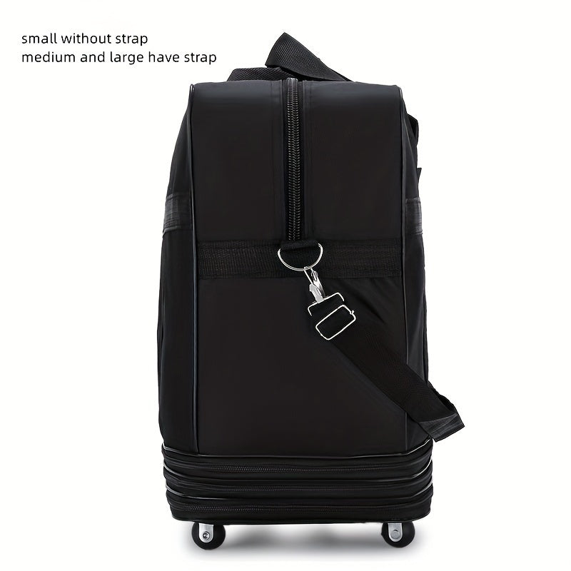 Hailong Palace Multilayer Wheeled Duffel Bag, Lightweight Nylon Folding Travel Trolley Suitcase with Interchangeable Tape, Hand Washable, Black