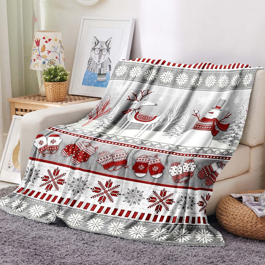 Vintage Christmas Reindeer & Snowman Flannel Throw Blanket - Cozy, Soft & Anti-Pill for Couch, Bed, or Travel | Ideal Holiday or Birthday Present