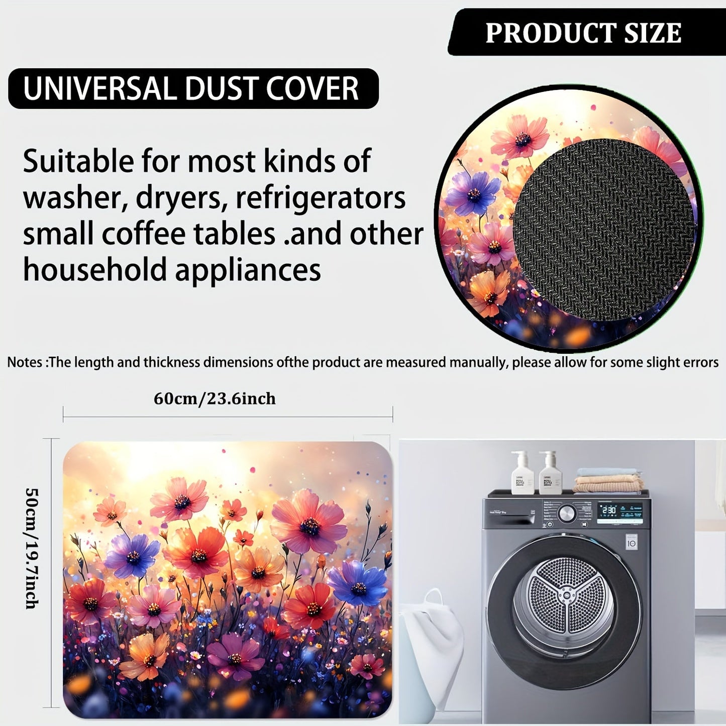 1pc Floral Washing Machine Dust Cover Mat made of polyester, perfect for protecting your washer, dryer, and small appliances. This universal quick-dry top pad is not only practical but also adds a modern touch to your home decor. Its absorbent and