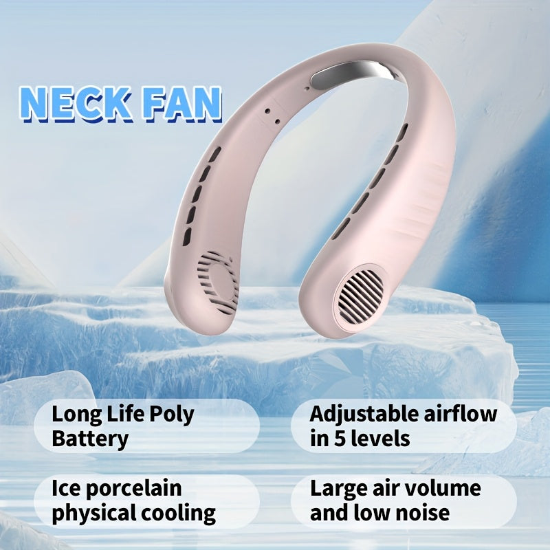 Portable Hands-Free Personal Fan with USB-C Charging, 5-Speed Refrigeration, Rechargeable 1200mAh Lithium Battery, Plastic Material for Outdoor, Office, Kitchen, and Travel Use - Turbo Neck Fan