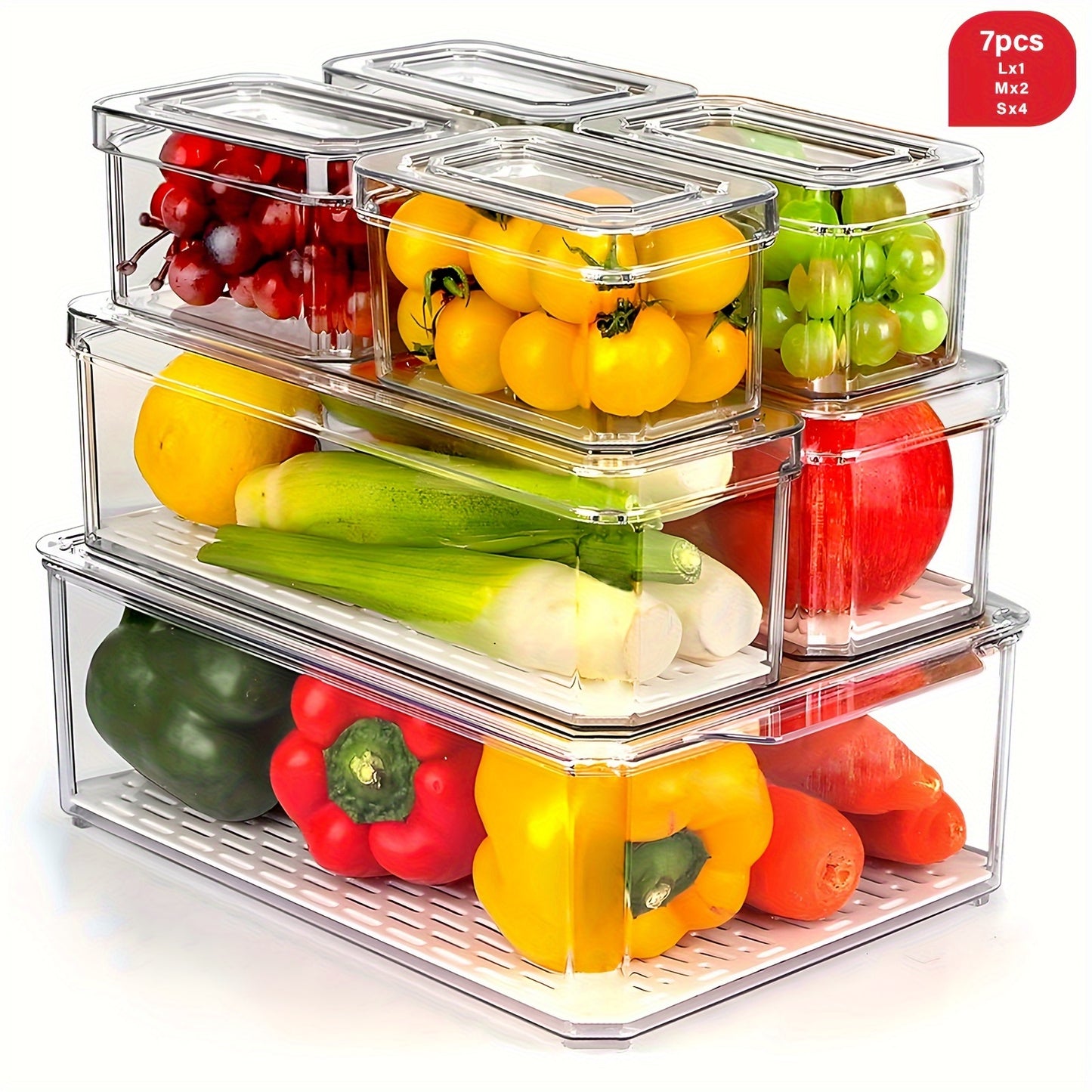 7/14 BPA-free stackable fridge organizer bins with lids for clear refrigerator storage of fruit, vegetables, food, drinks - essential for RV organization.