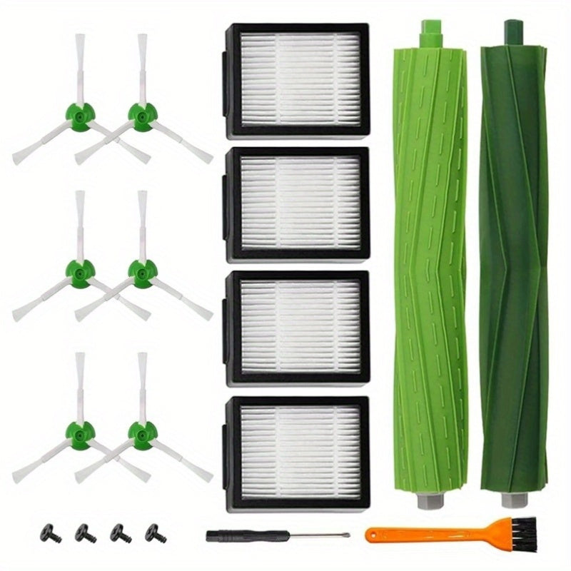 Get a 14-Pack of Replacement Parts for iRobot Roomba I & J Series! Compatible with I1+, I7/I7+, I3+, I4+, I6+, I8+, J7+/Plus, E5, E6, E7 Models. Includes Filters, Brushes, and Rubber Brushes. Plastic Vacuum Attachment Set for Floor Cleaning.