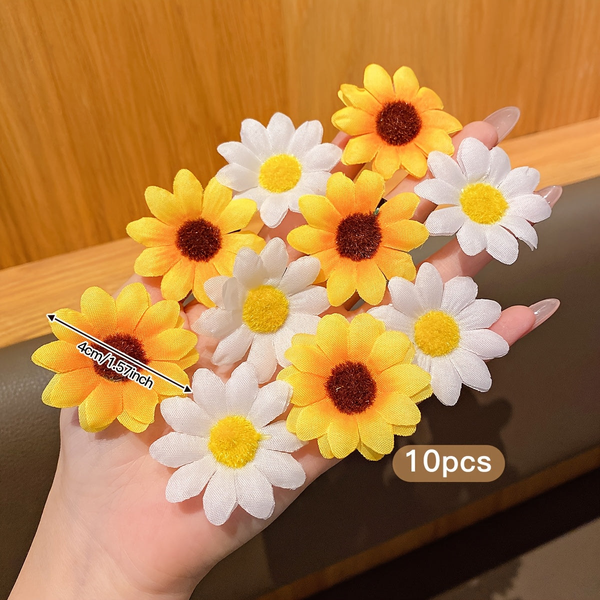 10 Honey Girl Knit Fabric Hair Clips featuring Solid Color Daisy & Sunflower Design, Mixed Color Polyester Floral Accessories for Daily & Casual Wear - Teen Fashion for All Seasons