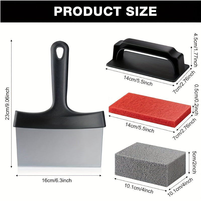 The heavy-duty Grille Cleaning Kit includes 6 Grille Stones, 40 Grille Brushes, Cleaning Pads with Handles, and a Grille Scraper for easy removal of stains on grills.