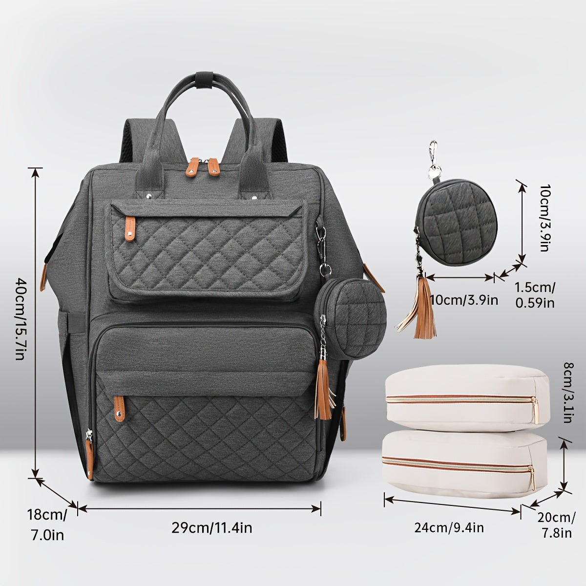 Portable mom storage backpack with large capacity and multiple compartments for diapers and milk bottles.